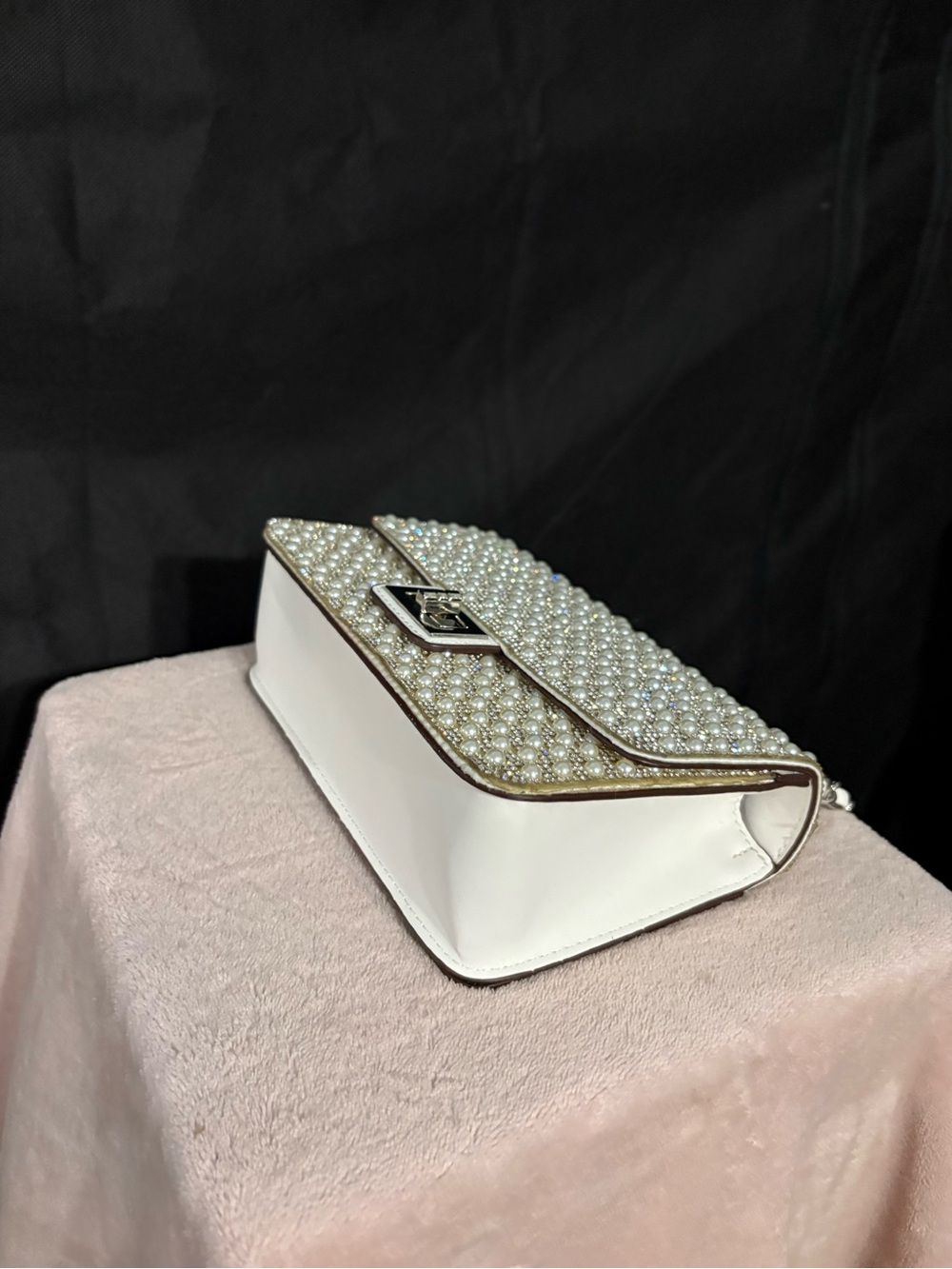 LOW START ALDO Pearl-Embellished Cream Crossbody Bag with Silver Chain - Picture 12 of 14